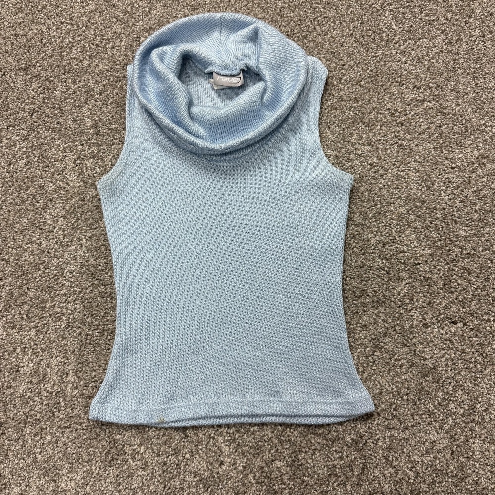 Vintage Rave Sweater Womens XS Blue Sleeveless Turtle Neck Pullover Fall Top